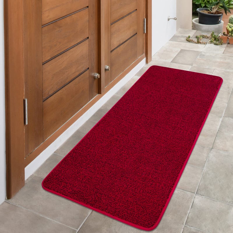 LINLA Indoor Doormat-Super Absorbs Mud Mat, Washable & Non-Slip Clean Door Mat for Outdoor Front Door Inside Dirt Trapper Mats Shoes Scraper, 24x59 Inches Black Red - Image 1